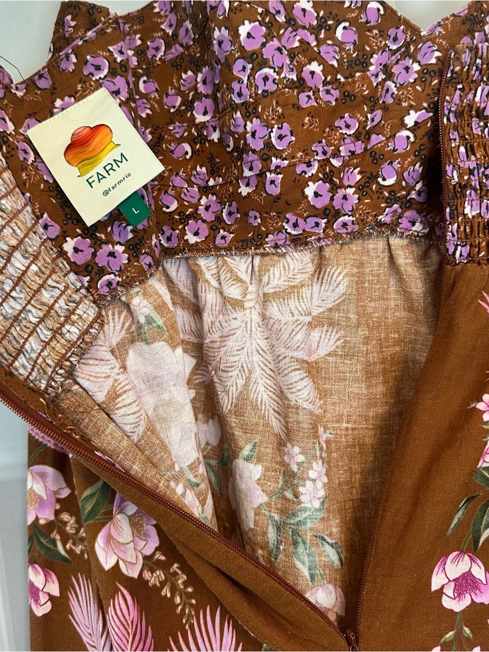 Farm Rio Pink Brown Tropical Floral Palm Print Maxi Dress - L - Picture 11 of 14